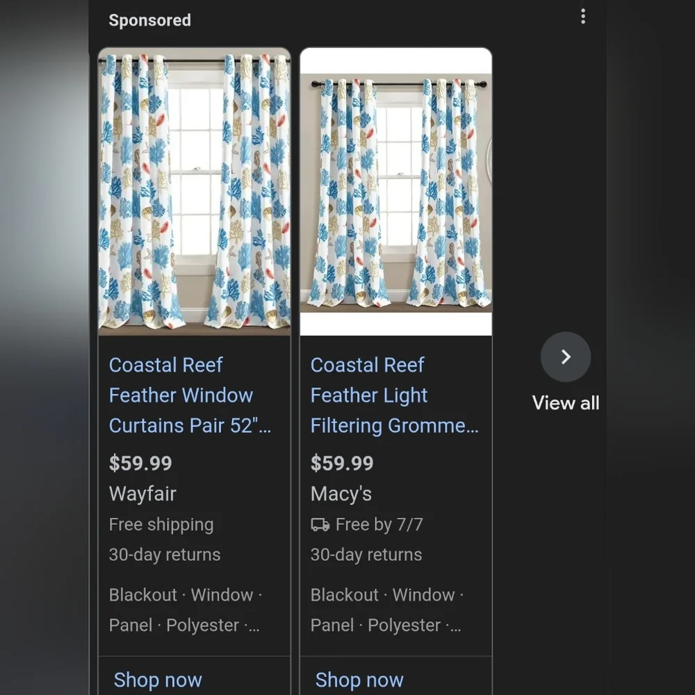 LUSH DECOR Coastal Reef Feather Window Panels Light Filtering Blue/Coral 52x84in